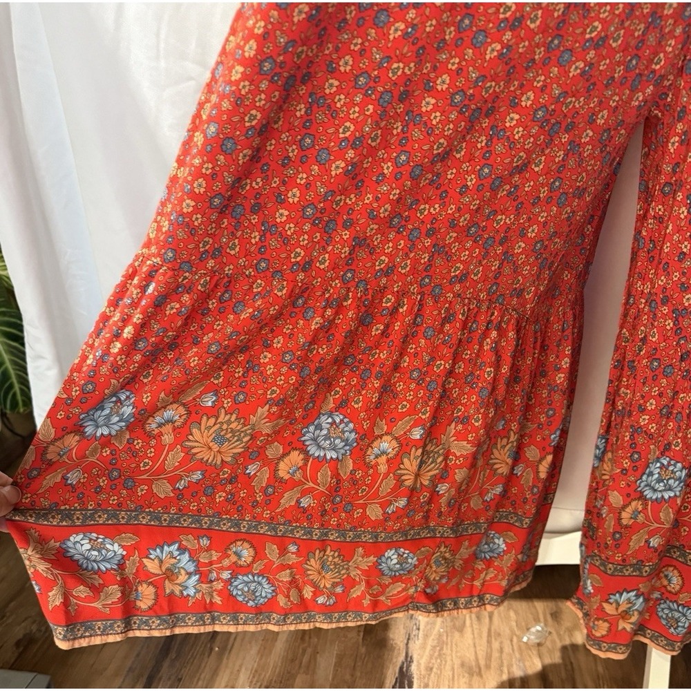 Natural Life Wide Leg Tiered Floral Romper Size S Oversized Pockets Sleeveless - Picture 5 of 15
